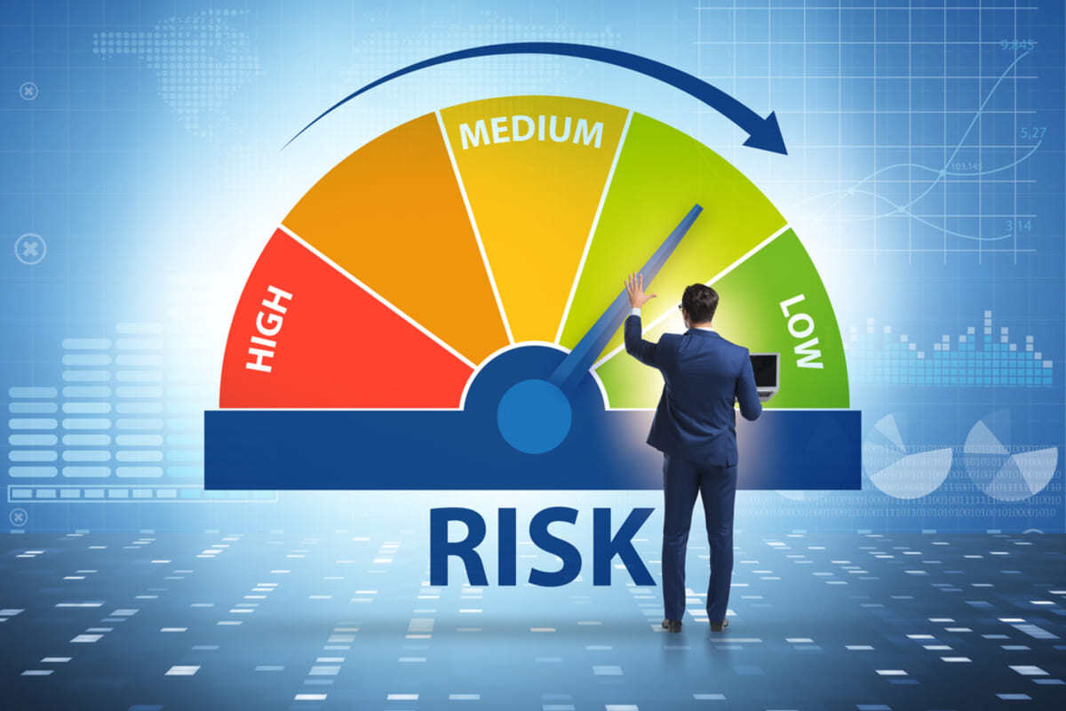 Businessman in risk measurement and management concept