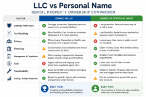 LLC vs personal name rental property ownership comparison table